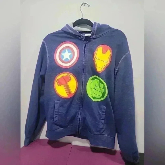 Disney Store Marvel Avengers Blue Full Zip Hoodie Mens Size Small NICE - Picture 2 of 13